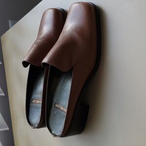 Women's Danelle Brown Leather Square Toe Clogs With Heels Size 6 Minimalism